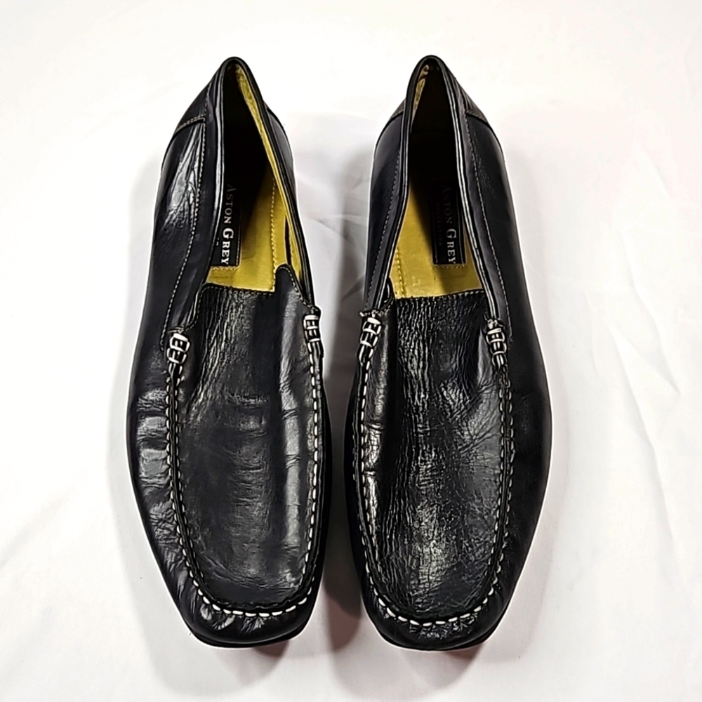 Aston Grey Black Leather Loafers Size 11